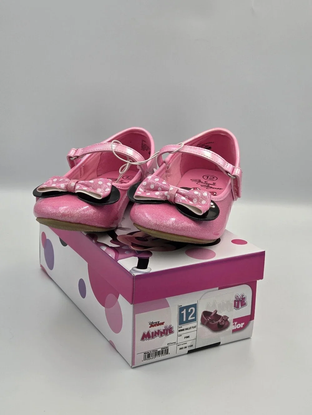 Disney Pink Minnie Ballet Flat with Polka Dot Bow Toddler 12 Nwt